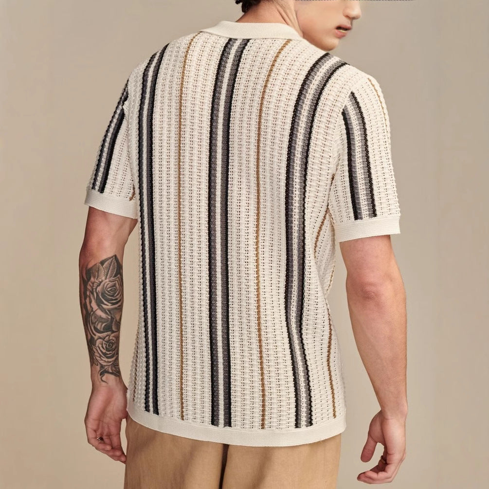 Men's Casual Hollow-out Knitted POLO Cardigan