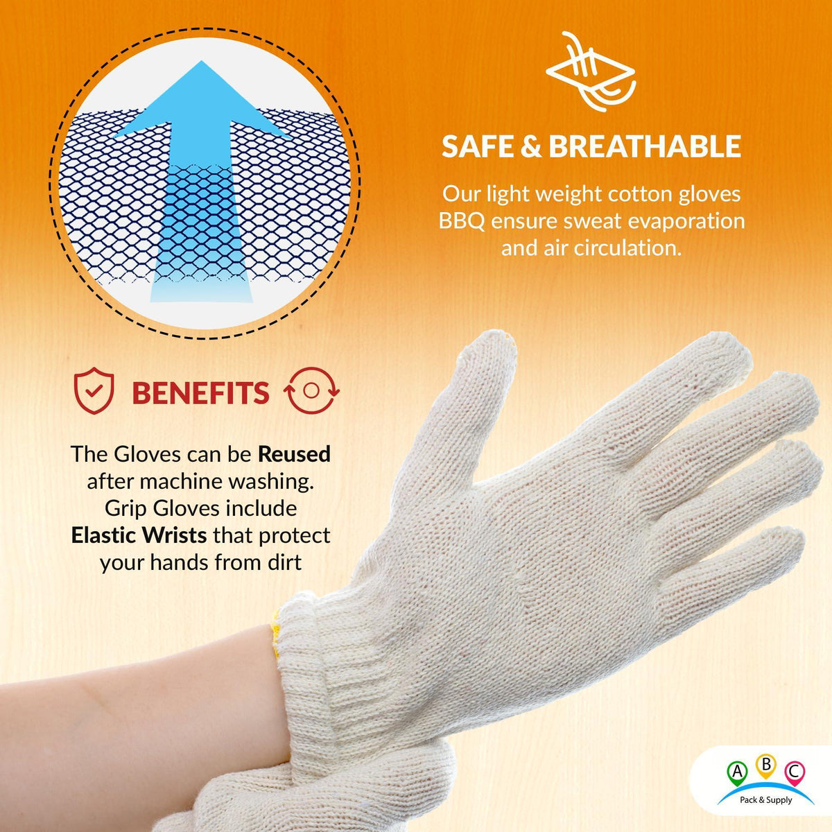 12 pairs String Knit Work Gloves 10 Inch Cotton and Polyester String Knit Gloves. Reusable Roping Gloves for Men and Women with Yellow Line.