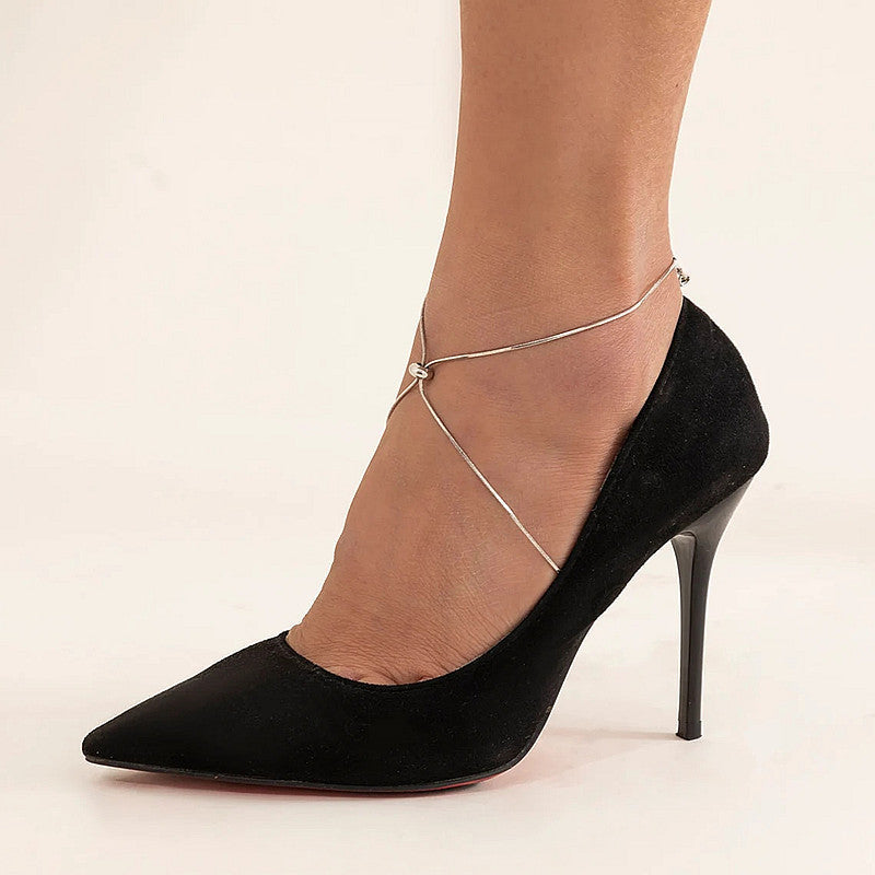 Metal Cross Adjustable Jewelry Personalized Snake Bone Chain With Round Beads Foot Bracelet