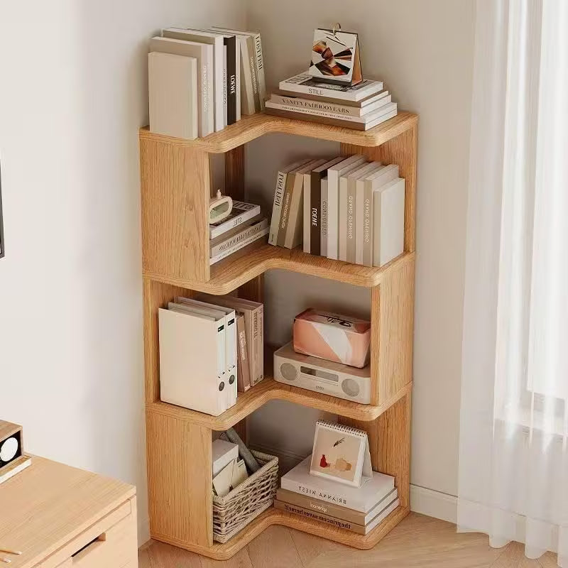 Solid Wood Corner Bookshelf with Open Shelves