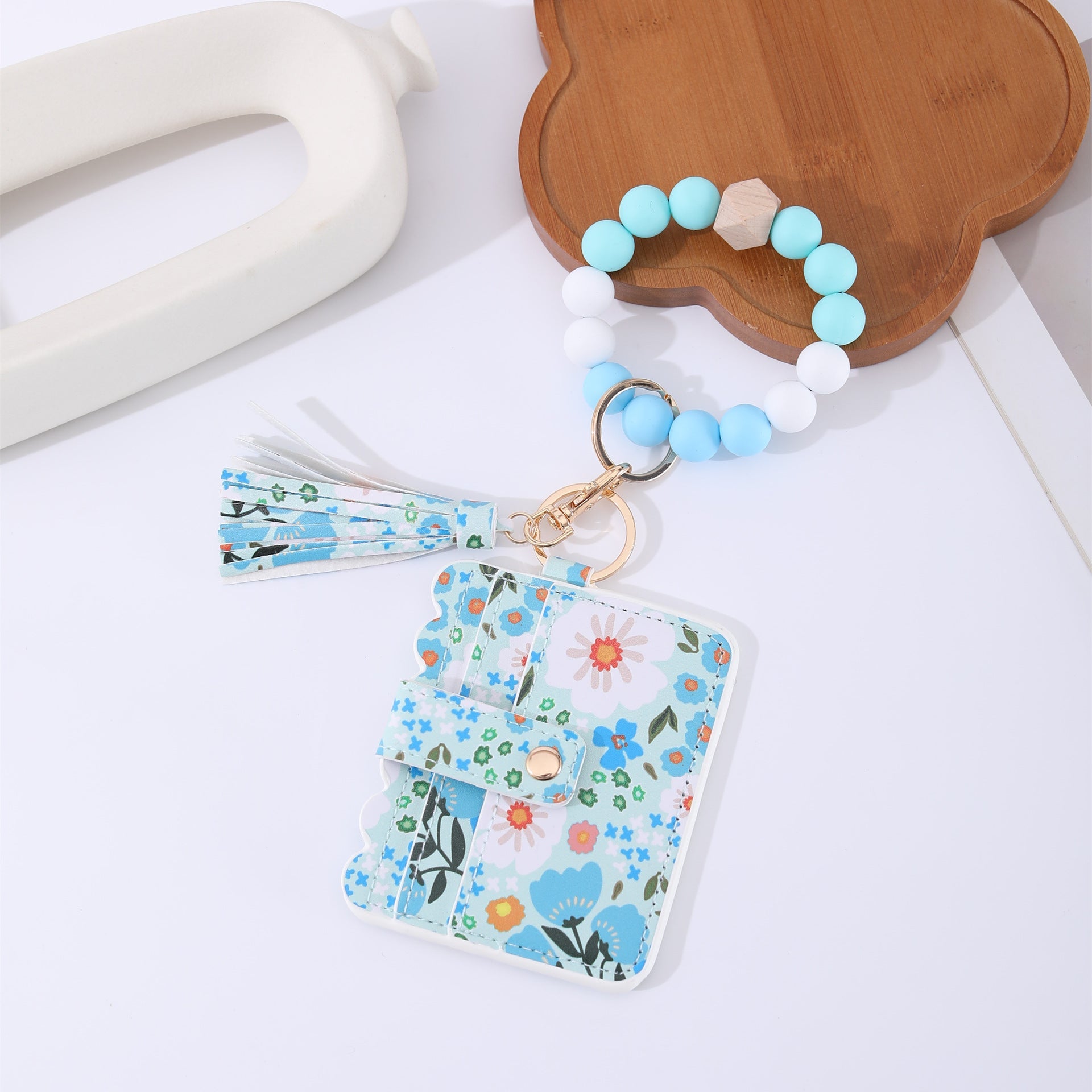 Printed Leather Wallet Keychain For Women