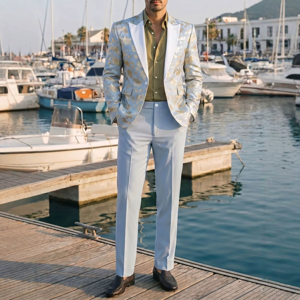 Mens Banquet Dress Gold-Embossed Suit Set