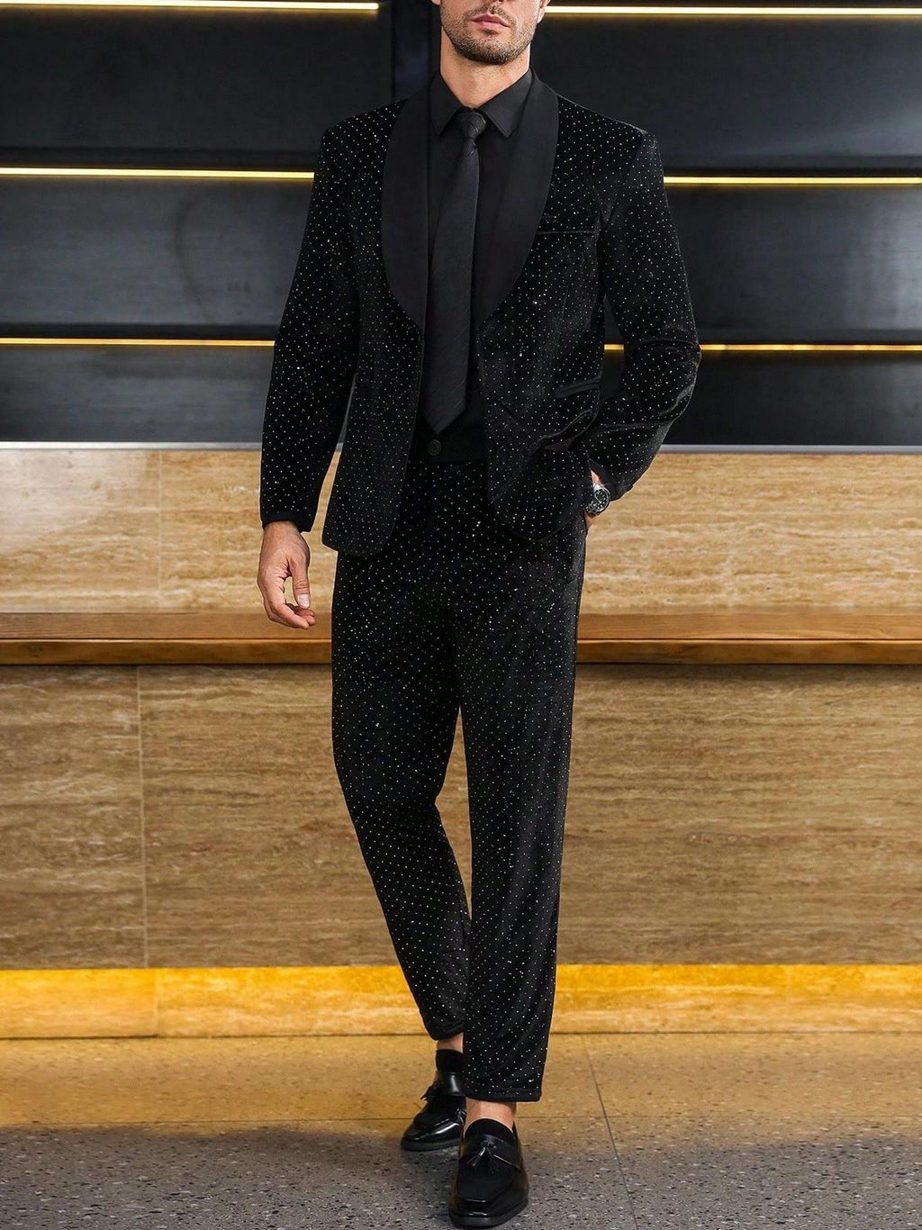Mens Black Formal Suit Set With Subtle Glitter