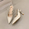 Women French Style Pearl Closed Toe Sandals, 2026 Summer New Pointed Toe Stiletto Backless High Heels, Fairy Style Single Shoes