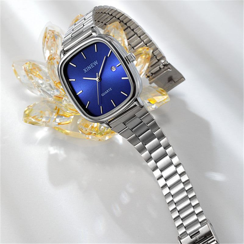 Fashionable Stainless Steel Strap Minimalist Calendar Quartz Watch