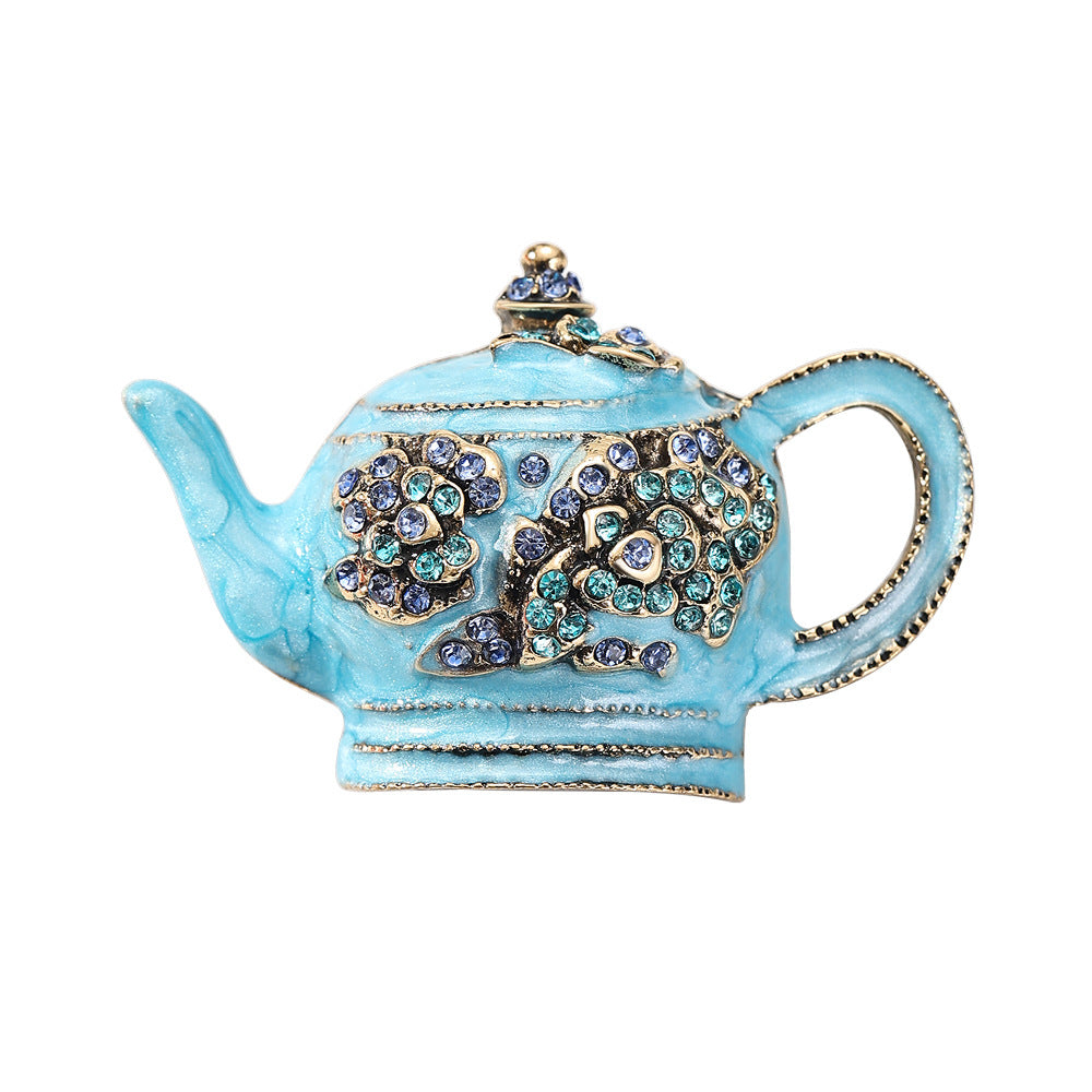 Fashionable Court-style Diamond-encrusted Kettle Brooch