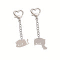 2Pcs Cute Dudu Bubu Hug Cat Couple Keychain Set, Stainless Steel Double Cat Charms, Round Key Ring & Heart Lobster Clasp, Sweet Matching Pair Gift For Lovers