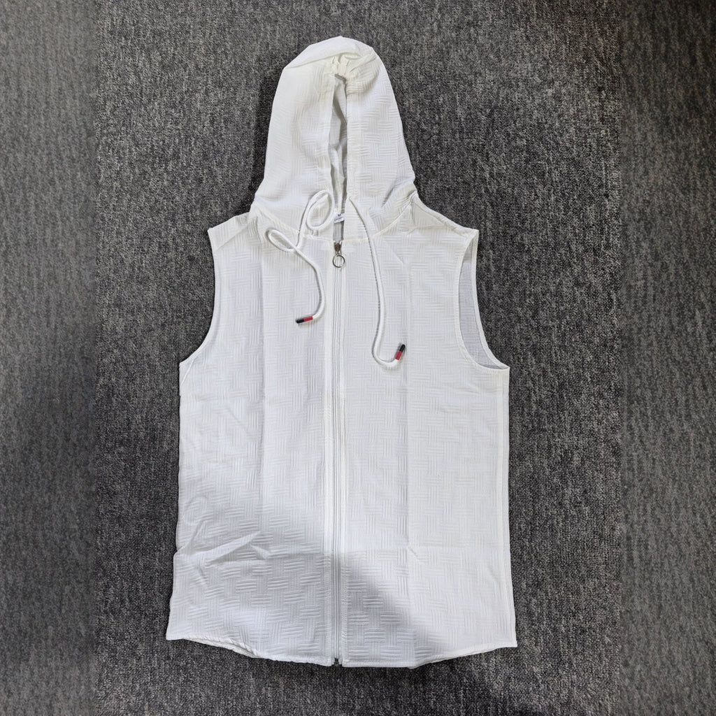 Mens Stylish Sleeveless Hooded Zip-up Cardigan