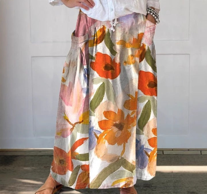 Independent-site Casual Retro Floral Vacation Dress Elegant Commuter Floral Skirt For Spring And Summer