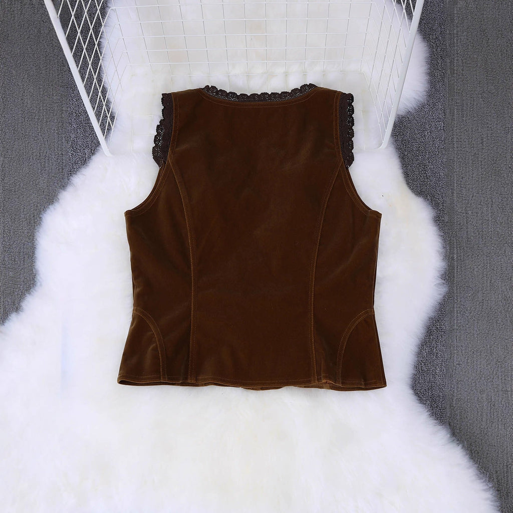 Fashionable Elegant And Sexy Olive-green Buttoned Slim-fit Cardigan Vest