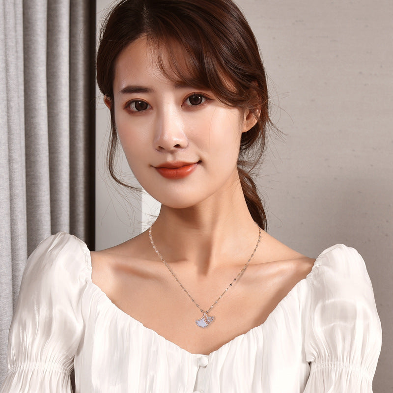 Dainty Ginkgo Leaf Pendant Necklace For Women, Shell & Zircon Adjustable Collarbone Chain, Elegant Long Sweater Chain Fashion Jewelry