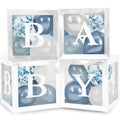 Baby Shower Boxes with Letters 44 Pcs White Boxes with White Dusty Blue Light Blue and Confetti Balloons Gender Reveal & Party Decoration Set by