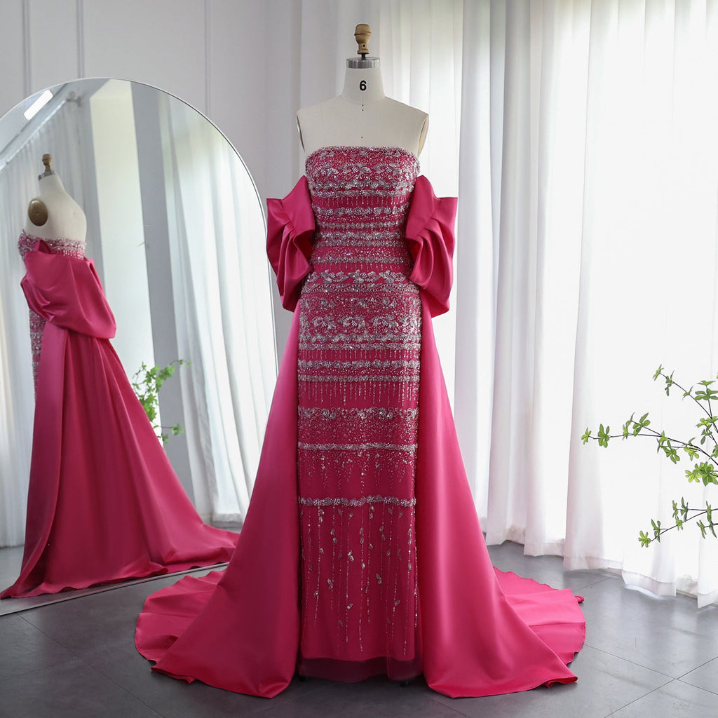 Foreign Trade Tube Top Heavy Industry Beads Off-shoulder Satin Trailing Evening Dress