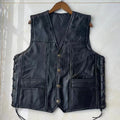 Classic Leather Biker Vest Mens WaistcoatPatchwork Sleeveless Jacket