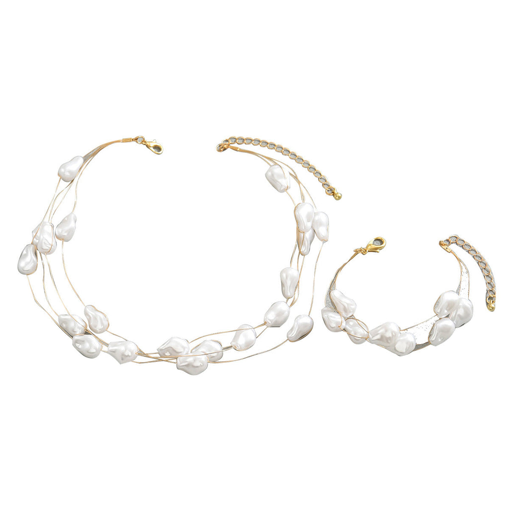 New Cross-border European American Women Jewelry Set, Niche Designed Multi-layer Beaded Bracelet & Pearl Matching Necklace Accessories