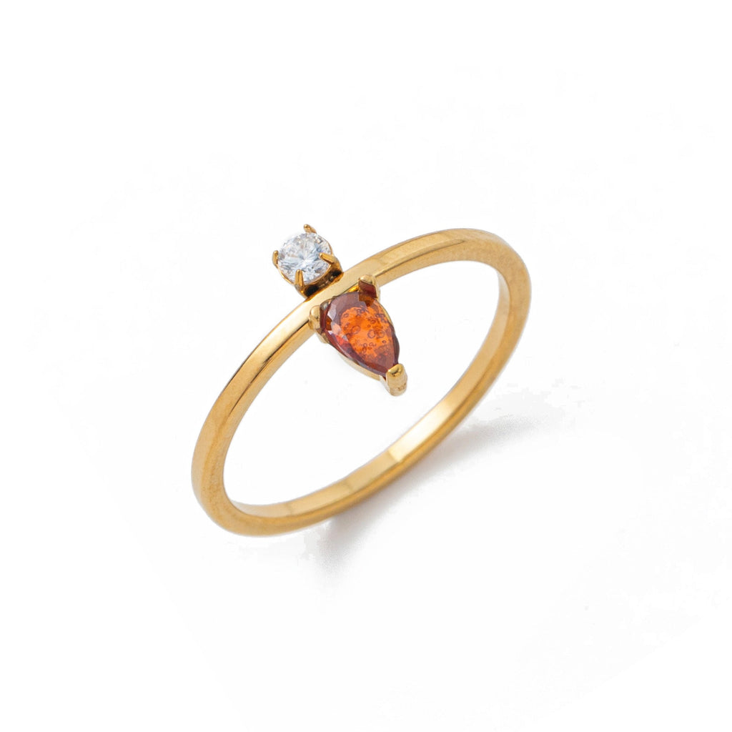 Stainless Steel Gold Water-drop Diamond Ring