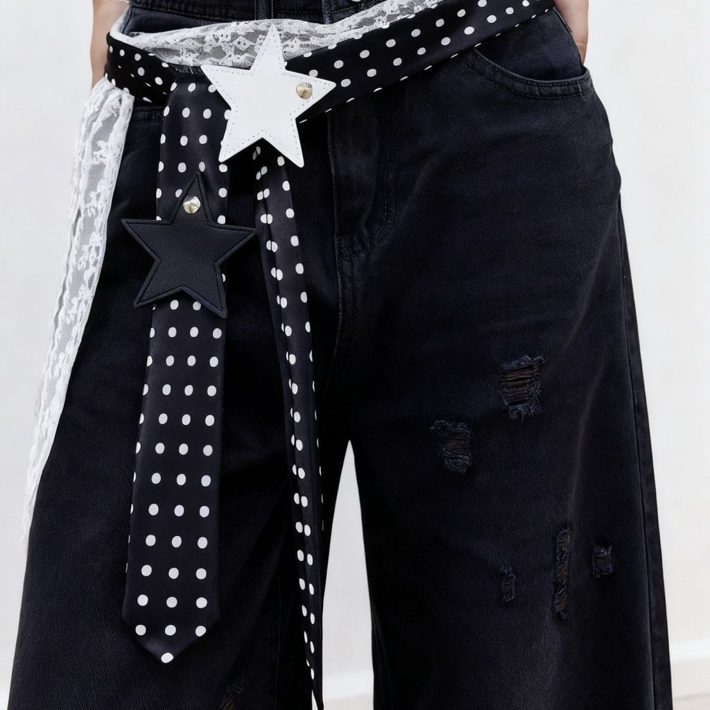 Polka-dot Silk Scarf Beltearly Autumn Styling With Denim Vintage Vibe