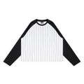 Mens Short Raglan-Style Baseball Long-Sleeve Striped Casual T-Shirt