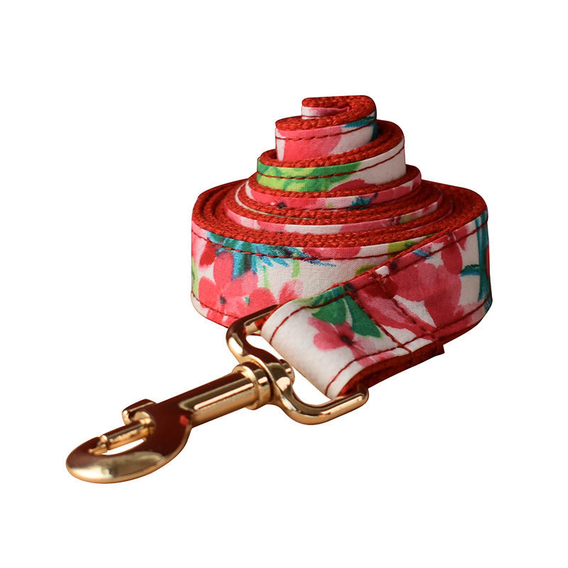 Red Floral Print Dog Leash Collar