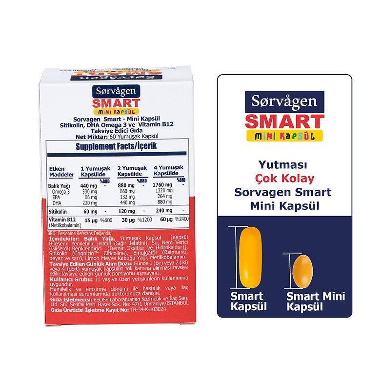 Sorvagen Dietary Supplement - 60 Mini Capsules with DHA Omega 3, Sitikolin, and Vitamin B12