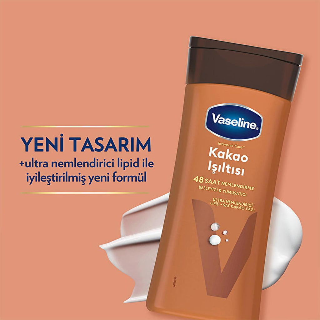 Vaseline Cocoa Glow Body Lotion - 48 Hour Moisturization, Ultra Hydrating Lipid Formula, Non-Greasy Texture for Dry Skin