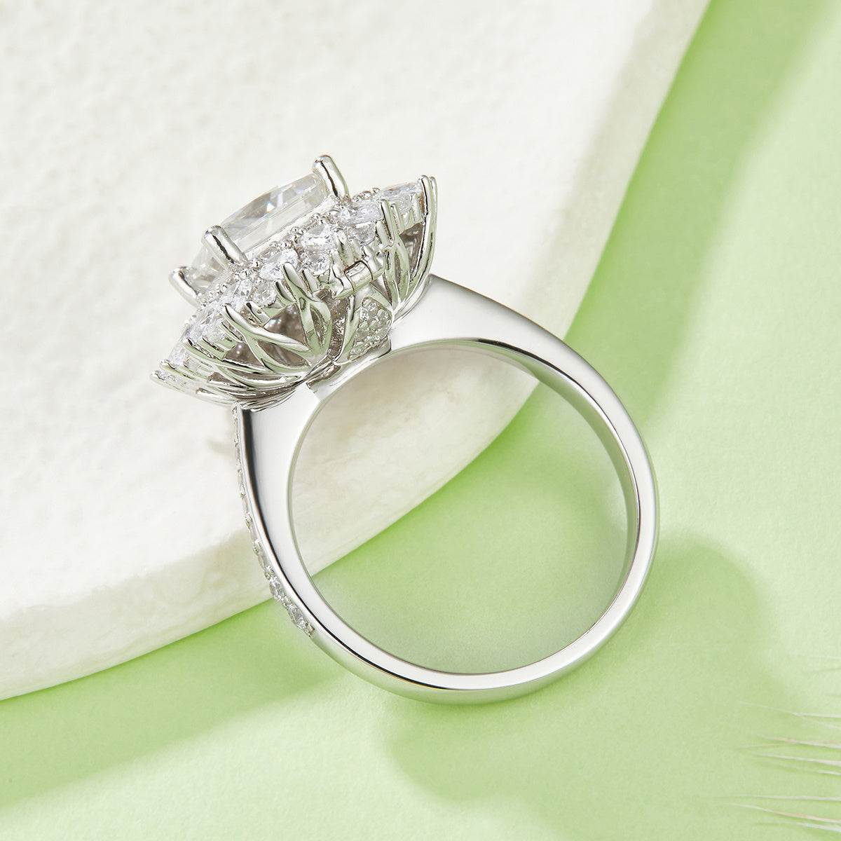 S925 Sterling Silver 2ct Princess Cut Moissanite Ring, D-VVS1 Double Halo Cluster, Platinum Plated 5.8g US Sizes 5-9, GRA Certificate Gift Box