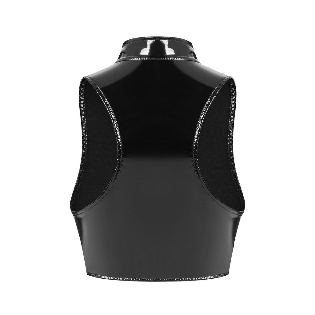 Sexy Women's Mirror Bright Leather Vest