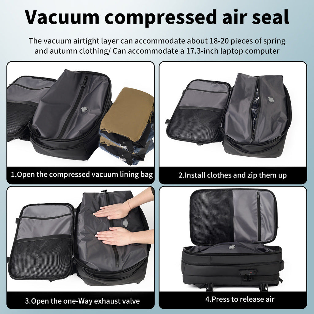 Vacuum-sealed Backpack Cross-border Trade Large Capacity Compression Design Short-trip Travel Bag With USB Charging Port