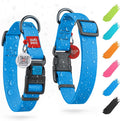 Waterproof Dog Collar Adjustable 17–28 in Neck x 1 3/5 in Wide Buckle & QR Tag Blue