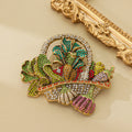 Heavy-industry Rhinestone Fruit Basket Brooch Vintage Distressed Style