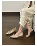 Women 2026 Spring Autumn New Square Toe High Heels, Soft Leather Comfortable Block Mid Heel Versatile Daily Shoes