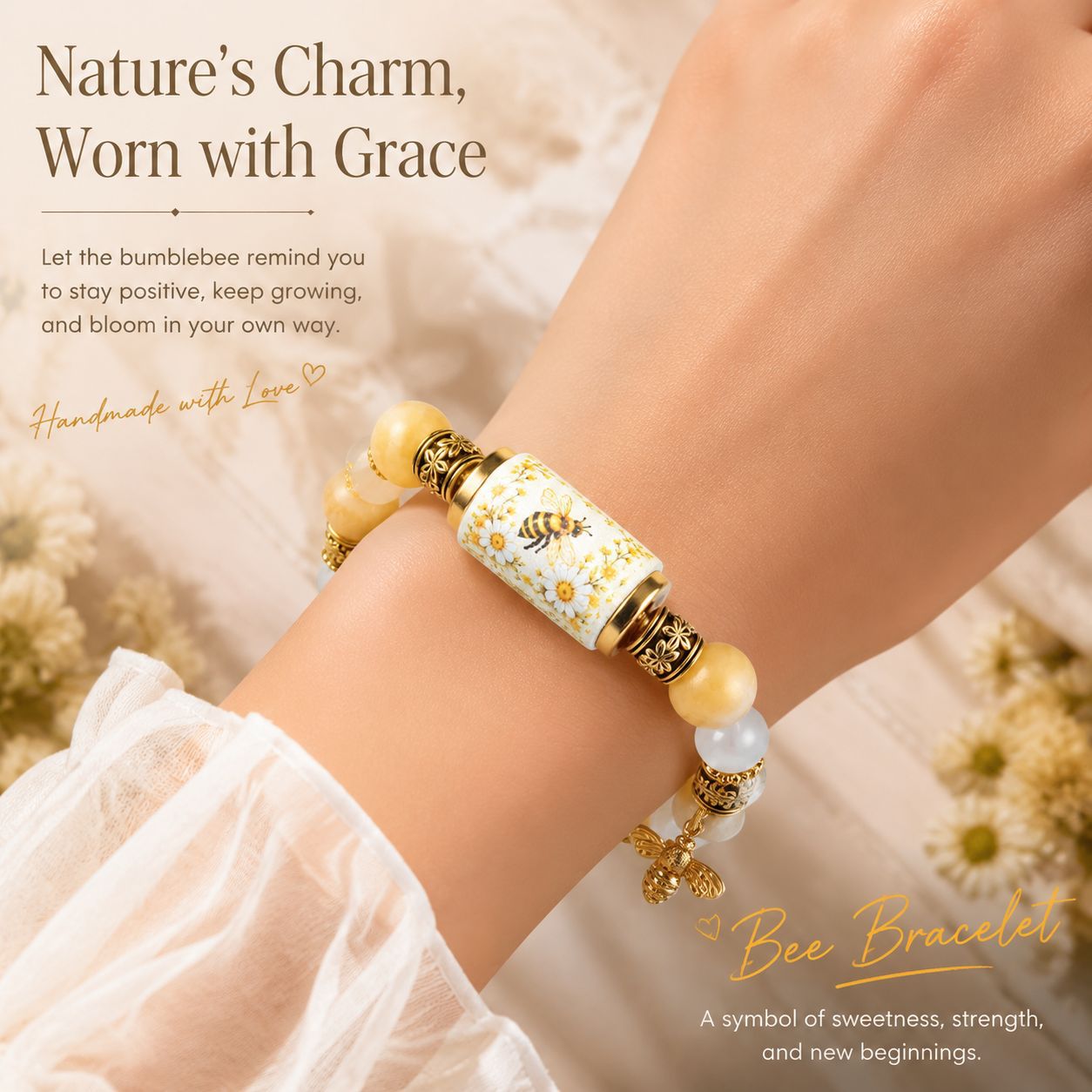 Womens Beaded Bracelet With Metal Tubes