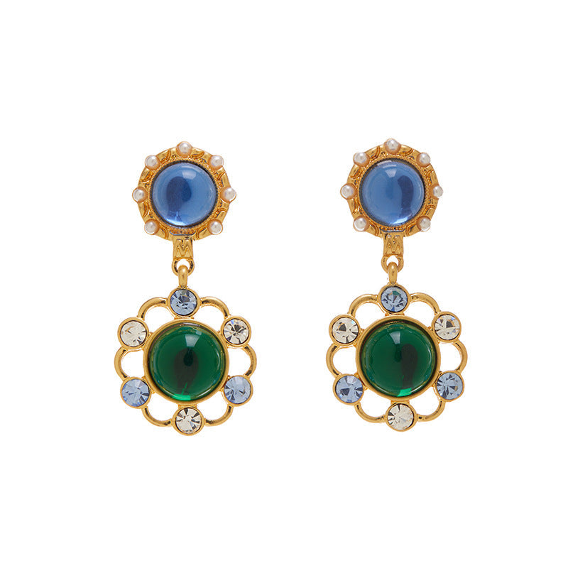 Antique Reproduction Lace Hollowed-Out Colorful Fringe Ear Studs