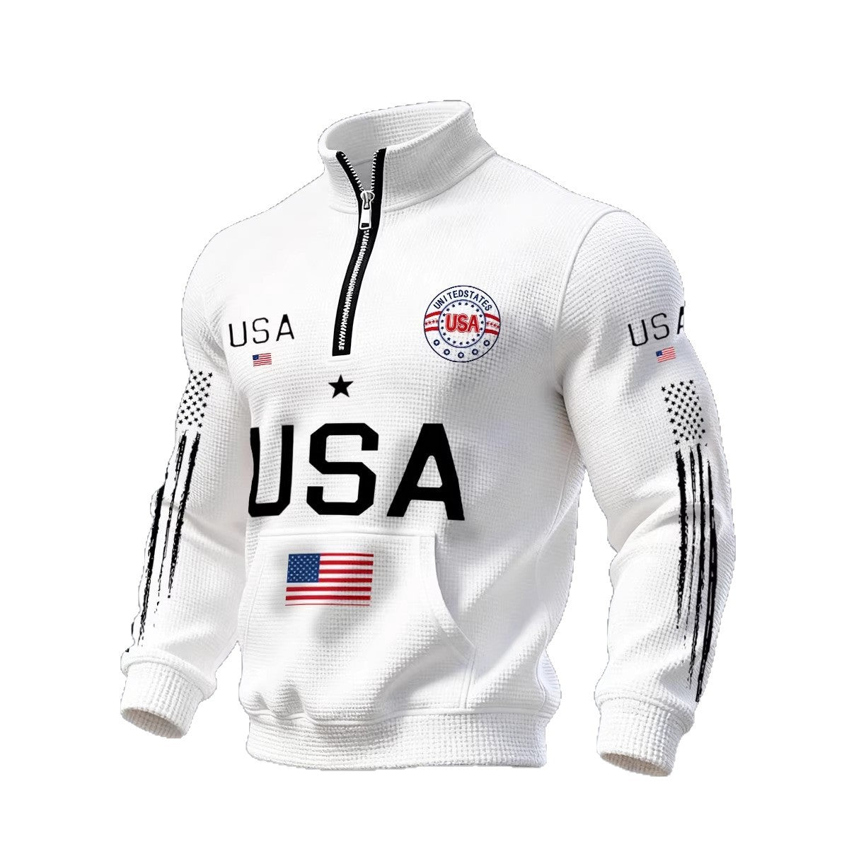 Mens Half-zip Hooded Sweatshirt With A Stand-up Collar Design