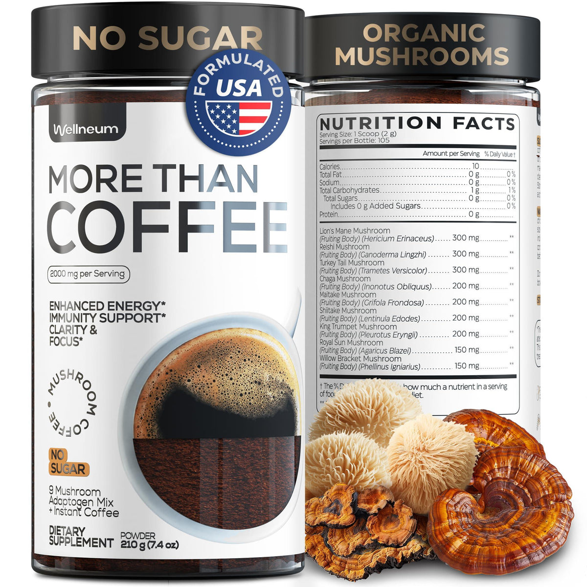 Mushroom Coffee 9 Mushroom Adaptogen Mix Lions Mane Chaga Turkey Tail Reishi