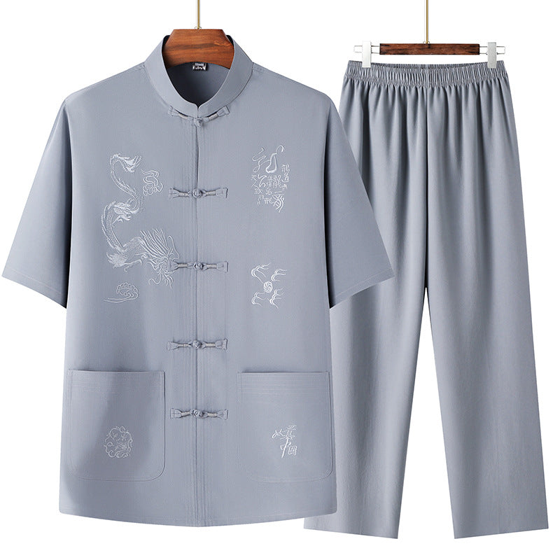 Traditional Chinese Knot Buttons Solid-color Design Trousers