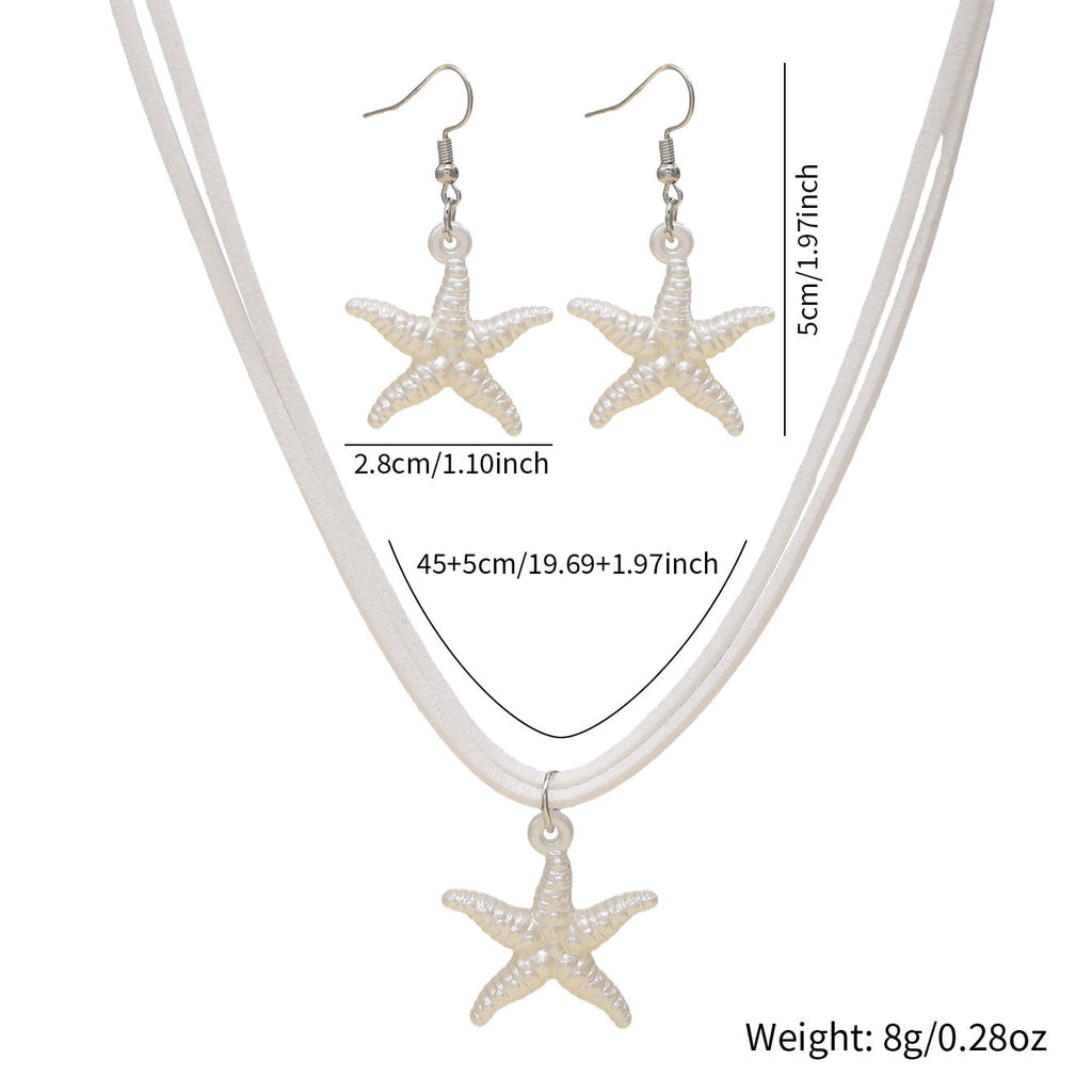 New Cross-border Bohemian Beach Jewelry Set For Women, Ocean Style Starfish Pendant Matching Earrings & Versatile Unique Necklace