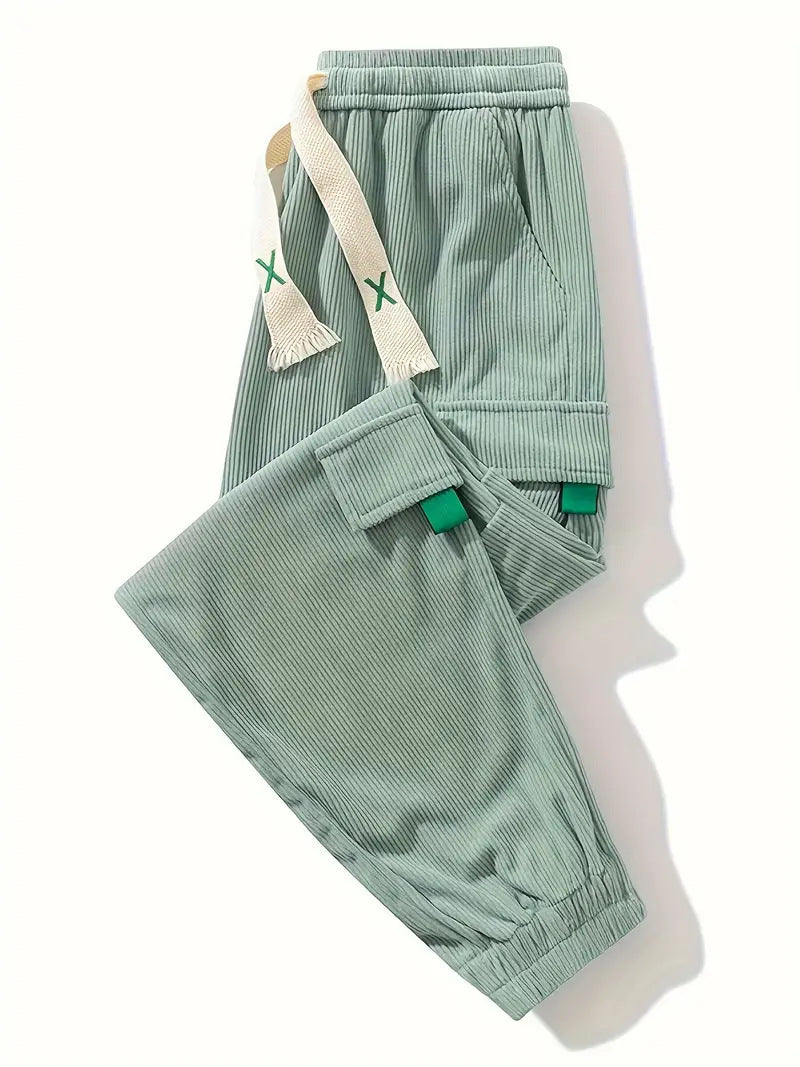 Corduroy Plus Size Mens Work Pants Ankle Tightening Trousers