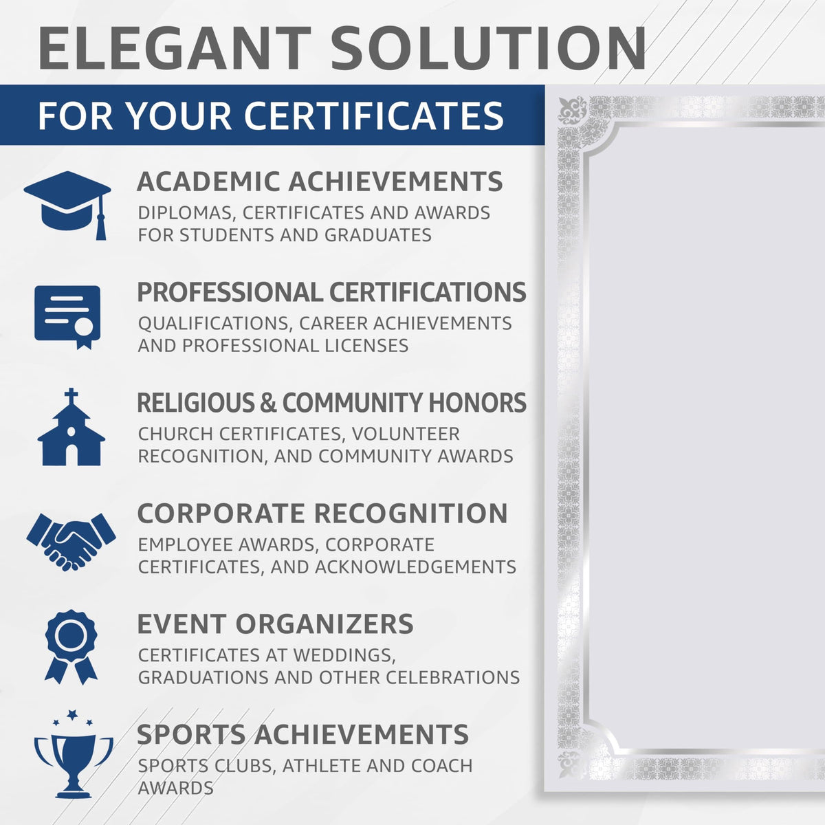 50 Certificate Paper 8.5 x 11 inch for Printing Blank Certificate Papers for Award Certificates & Diploma Paper Premium Silver Foil Award Papers Cardstock for Awards Certificates Graduation