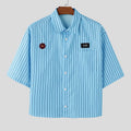 Loose-fitting Cropped Mens Striped Short-sleeve Shirt