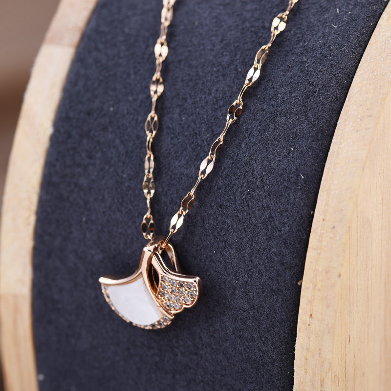 Dainty Ginkgo Leaf Pendant Necklace For Women, Shell & Zircon Adjustable Collarbone Chain, Elegant Long Sweater Chain Fashion Jewelry