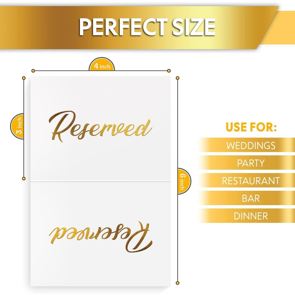 10 Pack Gold Reserved Table Signs for Wedding Party Restaurant Double Sided Reserved Table Signs Gold Reserved Signs for Tables Gold Table Reserved Cards White Paper Reserved Table Tent Card
