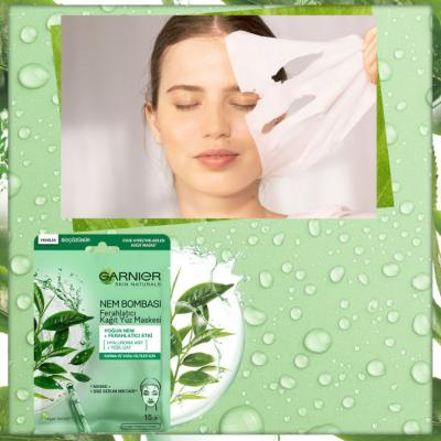 Garnier Hydrating Face Mask with Hyaluronic Acid & Green Tea - Refreshing Sheet Mask for Combination & Oily Skin