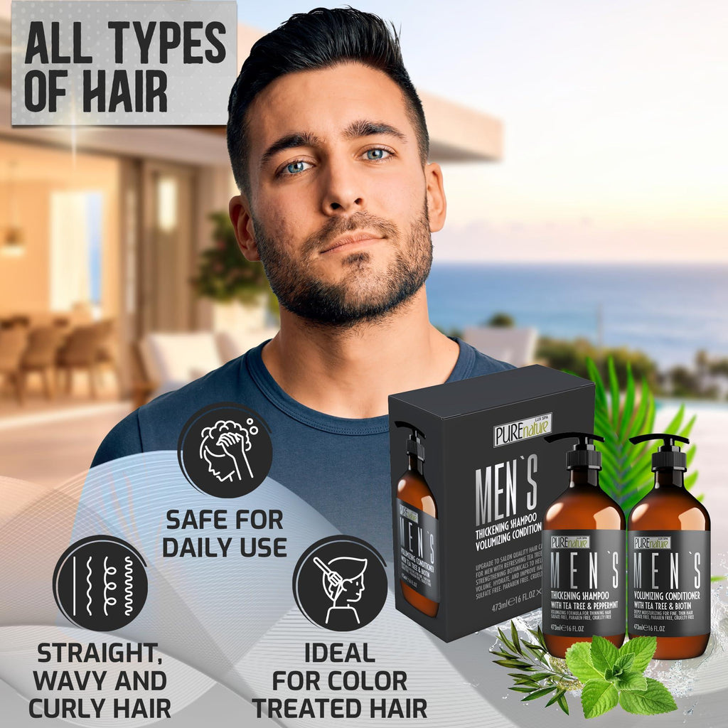Mens Shampoo and Conditioner Set 16 Fl Oz Set of 2 Sulfate Free Strengthening Thickening Formula for Fuller Hair Helps with Thinning Hair Formulated for Men