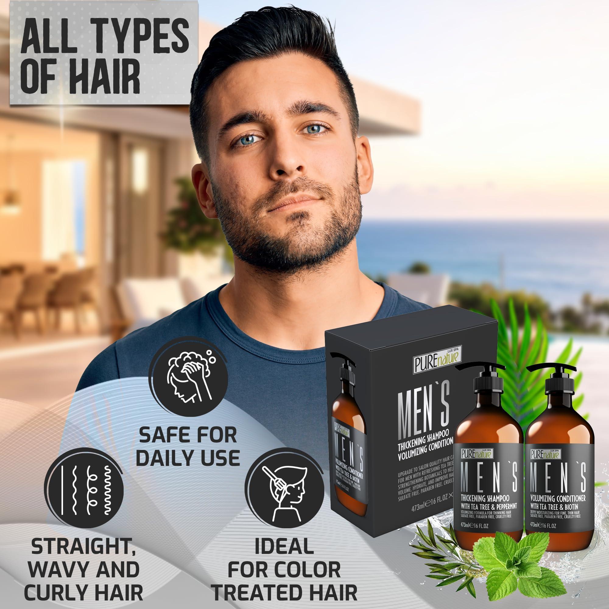 Mens Shampoo and Conditioner Set 16 Fl Oz Set of 2 Sulfate Free Strengthening Thickening Formula for Fuller Hair Helps with Thinning Hair Formulated for Men