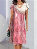 Summer European And American Ladies Casual Fashion V-neck Lace Up Printing Dress