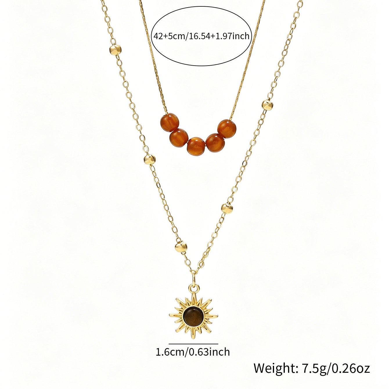 Cross-border Vintage Sunflower Tiger's Eye Necklace For Women, Niche Design Premium Texture Stackable Clavicle Chain Matching Jewelry