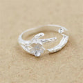 S925 Sterling Silver Open-ring Delicate Flower And Branch Plain Silver Ring
