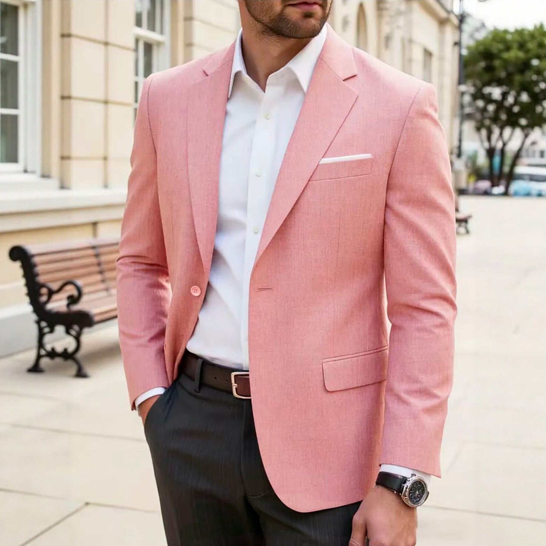 Mens Casual Blazer Single-breasted Slim-fit Suit Jacket