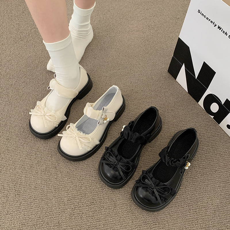 2026 New Sweet Lolita Bow Thick Heel Mary Jane Shoes Women's Thick Bottom JK Small Leather Shoes With Skirts Single Shoes